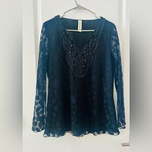 Decorated originals Elegant Black Lace Women's beaded v neck Whimsigoth Large